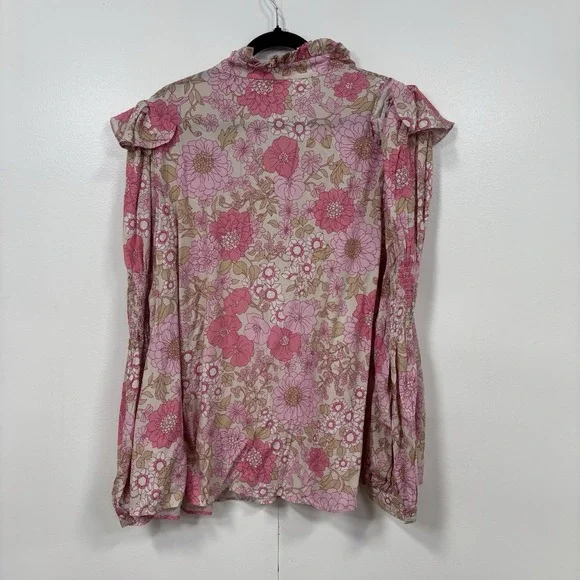 Selkie RARE Tuxedo Blouse Wallflower Pink Ruffle Floral Shirt Plus Size 4X NEW - Picture 3 of 9
